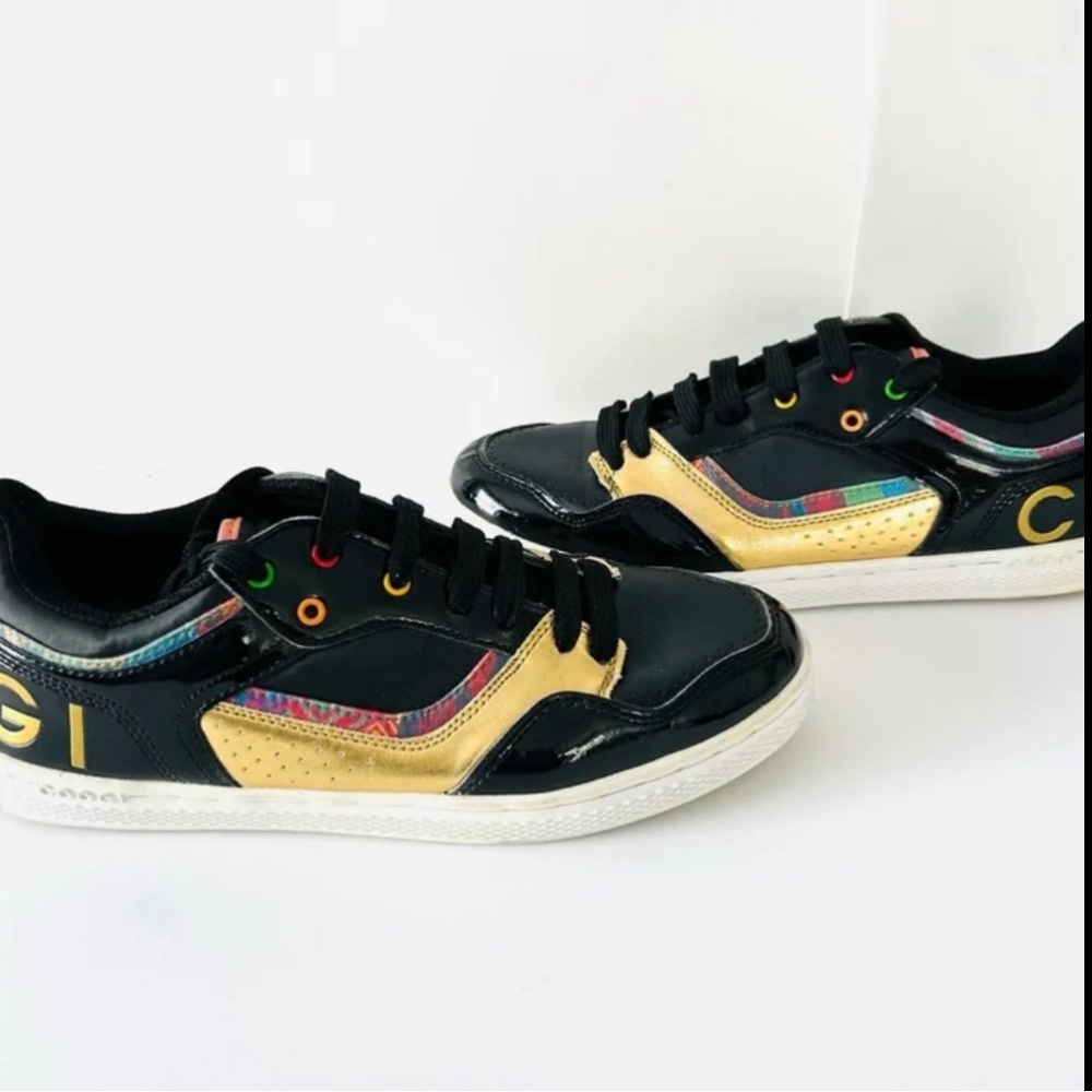 COOGI Women's Black Multi Leather Lace-Up Low Top Gold Sneakers Shoes Sz 9